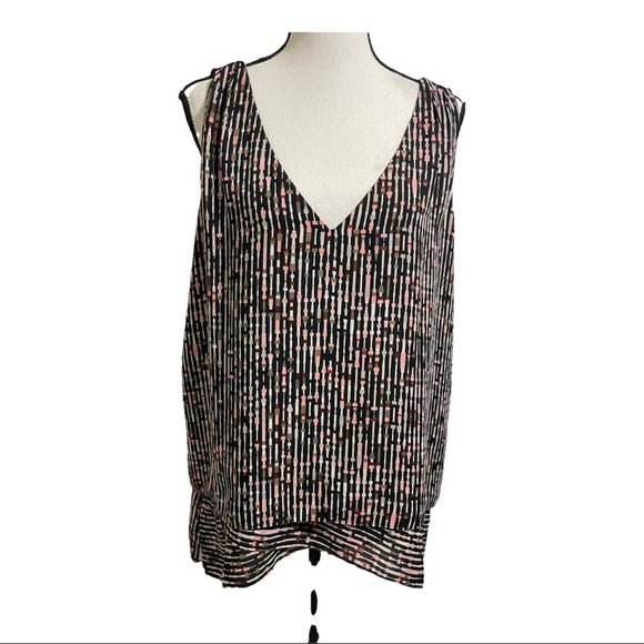 White House black market blouse v-neck sleeveless geometric pattern X-Large - Picture 7 of 9